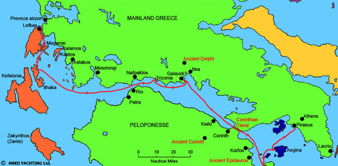 Itinerary from Lefkas to Athens